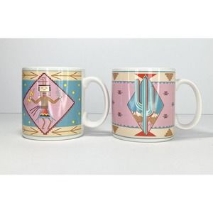 Pelzman Designs Vandor 2 VTG USA Southwest/Cactus Ceramic Mugs 3 3/4” 1988 Korea